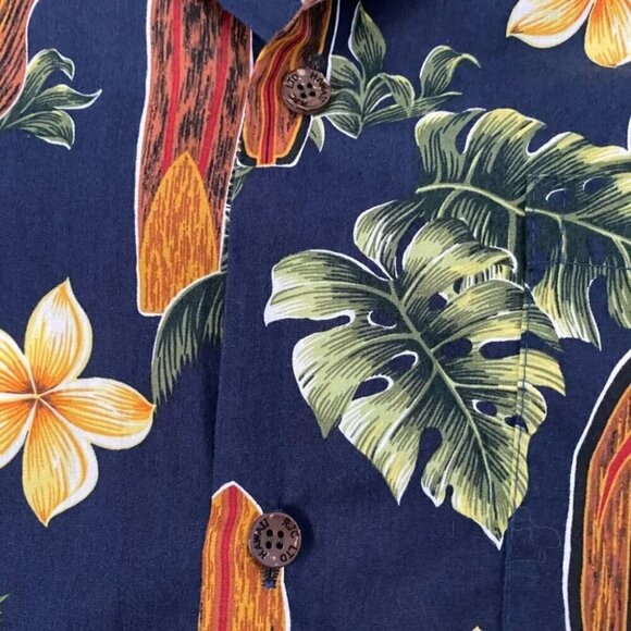 RJC Vintage Hawaiian Short Sleeve Shirt Style 102C Navy Floral Surfer - Picture 13 of 14